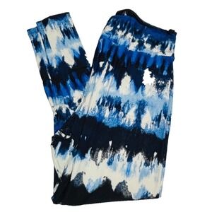 LuLaRoe Womens Leggings Size TC2 Blue White Black Stripes Tie Dye Plus 18+ NWT